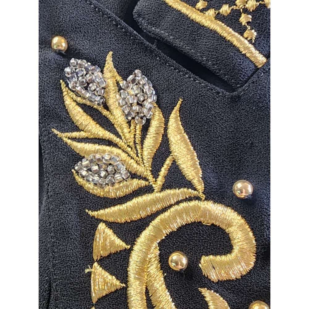 JENNA BLACK GOLD Woman's Embroidered BLAZER JACKET BUTTON size 6 - Picture 8 of 10